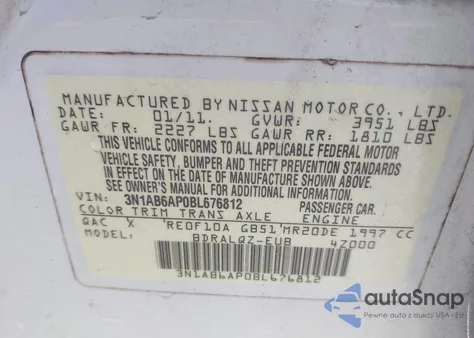 2011 Nissan Sentra 2.0 from USA, damaged, VIN 3N1AB6AP0BL676812